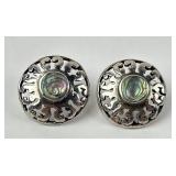 Pair sterling & abalone earrings. Total weight