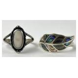(2) sterling rings with MOP & abalone, sizes 4.75