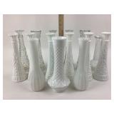 Clear and milk glass pressed vases