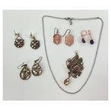 4 Pair Fashion Designer Earrings, Necklace, &