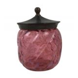 Cranberry Daisy and Fern Glass Jar With Metal Lid