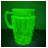 Uranium Glass Pitcher With Ribbed Design