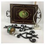 Decorative Metalwork, Painted Tray, Candle Holder