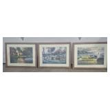 3 Framed Golf Prints From A Series Of Watercolor