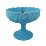 Fenton Blue Satin Glass Footed Compote Bowl