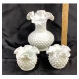Fenton White Hobnail Glass Vases