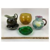 Hull Pottery Pitcher With Bowl, MCM Amber Glass