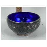 Birks Sterling Silver Bowl With Cobalt Glass Inser