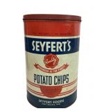 Seyfert's Potato Chips Tin, Red Blue White Design