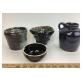 Glazed Pottery Planters & Stoneware Jug