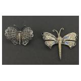 (2) silver filigree insect pendants. One marked
