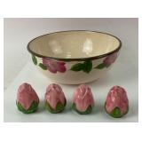Franciscan Desert Rose Bowl With Salt Shakers