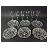 Etched Glass Stemware, Plates, Salad Set