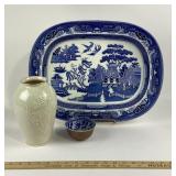 Lenox Vase, Japanese Bowl, Blue Willow Platter