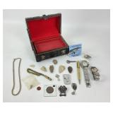 Treasure chest collection watches, arrowheads ect