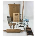 Wooden cutting board, rustic Utensils, Grater