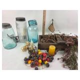 Ball Jars, Rustic Wood Box, Flour Jar Light