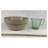 Uranium Glass Pitcher, Stoneware Mixing Bowl