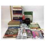 Simplicity Sewing Patterns, Stoneware Pot & Books: