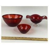 Ruby Red Glass Bowls and Pedestal Bowl