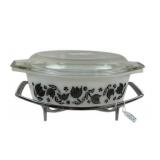 Pyrex Black Tulip Casserole Dish With Stand