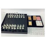 Glass Chess Set, Playing Cards, Dominoes