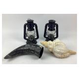 Kerosene Lanterns, Conch Shell, Horn Decor