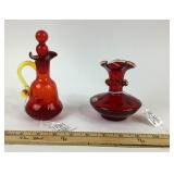 Rainbow Ruby Glass Cruet And Vase