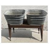 Wheeling galvanized double wash tubs, stand