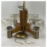 Mid-Century Modern Wood Brass Chandelier