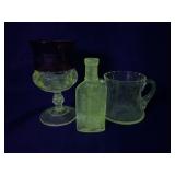 Uranium Ruby Stained Goblet, Glass Creamer, Apothe