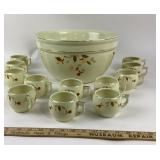 Hall China Autumn Leaf Punch Bowl, Cups 1993