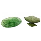 Indiana Glass Green Candy Dish & Opalescent Wishbo
