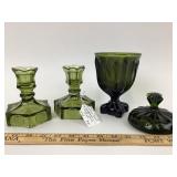 Fostoria Green Candlestick Holders & Viking Glass