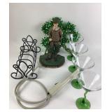 Golfer Figurine, Martini Glasses, Wire Rack