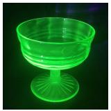 Green Depression Glass Compote Uranium Glow
