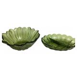 Avocado Green Glass Relish Tray & Flower Bowl
