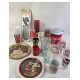 Coca-Cola Branded Glassware, Plates, Thermometer