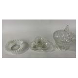 Hobnail Milk Glass Bowls, Cut Glass Lidded Dish