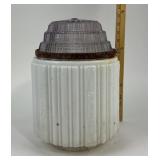 Milk Glass Ribbed Light Fixture With Clear Shade