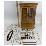 Costume jewelry: Avon pin, necklace, earrings, Sar