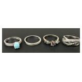 (4) sterling & stone rings. Sizes 6.5, 6.75 (2),