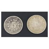 (2) U.S. nickels - 1902 Liberty Head & Shield