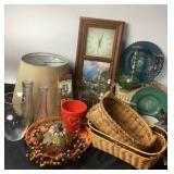 Decorative Home Items Including Glassware, Baskets