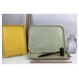 Cambro Trays, Wooden Gavel, Glass Jar
