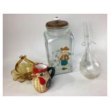 Amber art glass split handle basket, glass