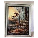 Framed Wildlife Painting With Pheasants, Craftsman