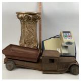Gold Tone Resin Pillar, Rusted Metal Truck, Mini P