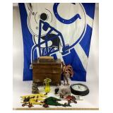 Wooden Shoe Shine Box, Metal Planes, Clock