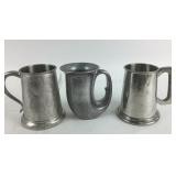 3 Vintage Pewter Mugs